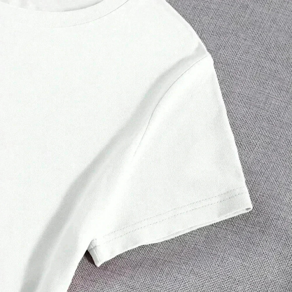 White Casual Women's Letter Print Round Neck Short Sleeve Casual Top - Picture 4 of 4